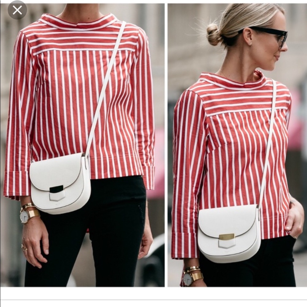 ❌SOLD❌ J. Crew funnelneck stripe hi low top shirt - Picture 1 of 8